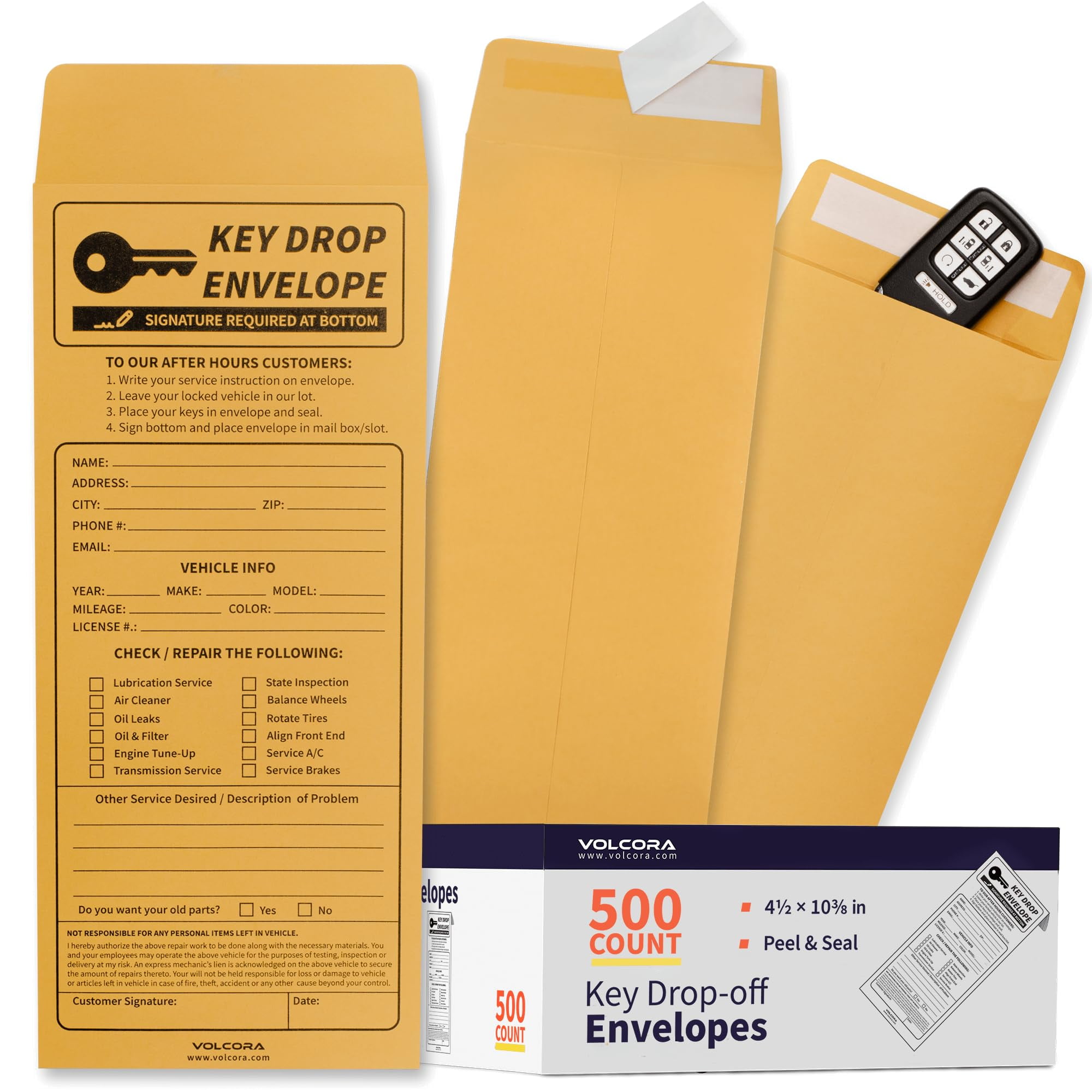 Volcora 500 Pack Key Drop Off Envelopes for After Hours, Night Drop Key