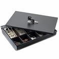thumbnail image 1 of Volcora Cash Drawer Tray with Locking Cover - 11.7 x 10.3 x 2.3 Inch Metal Cash Lock Box with Lid - 4 Bill/5 Coin Money Organizer for Volocara 13" Fully-Removable Cash Drawers - For Business Use, 1 of 7