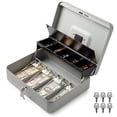 thumbnail image 1 of Volcora Large Cash Box with Key Lock, Metal Money Box for Cash, Portable Locking Safe Box with Money Tray, Durable Money Saving Organizer for Yard Sale, Garage Sale, Small Business, Gray, 1 of 7