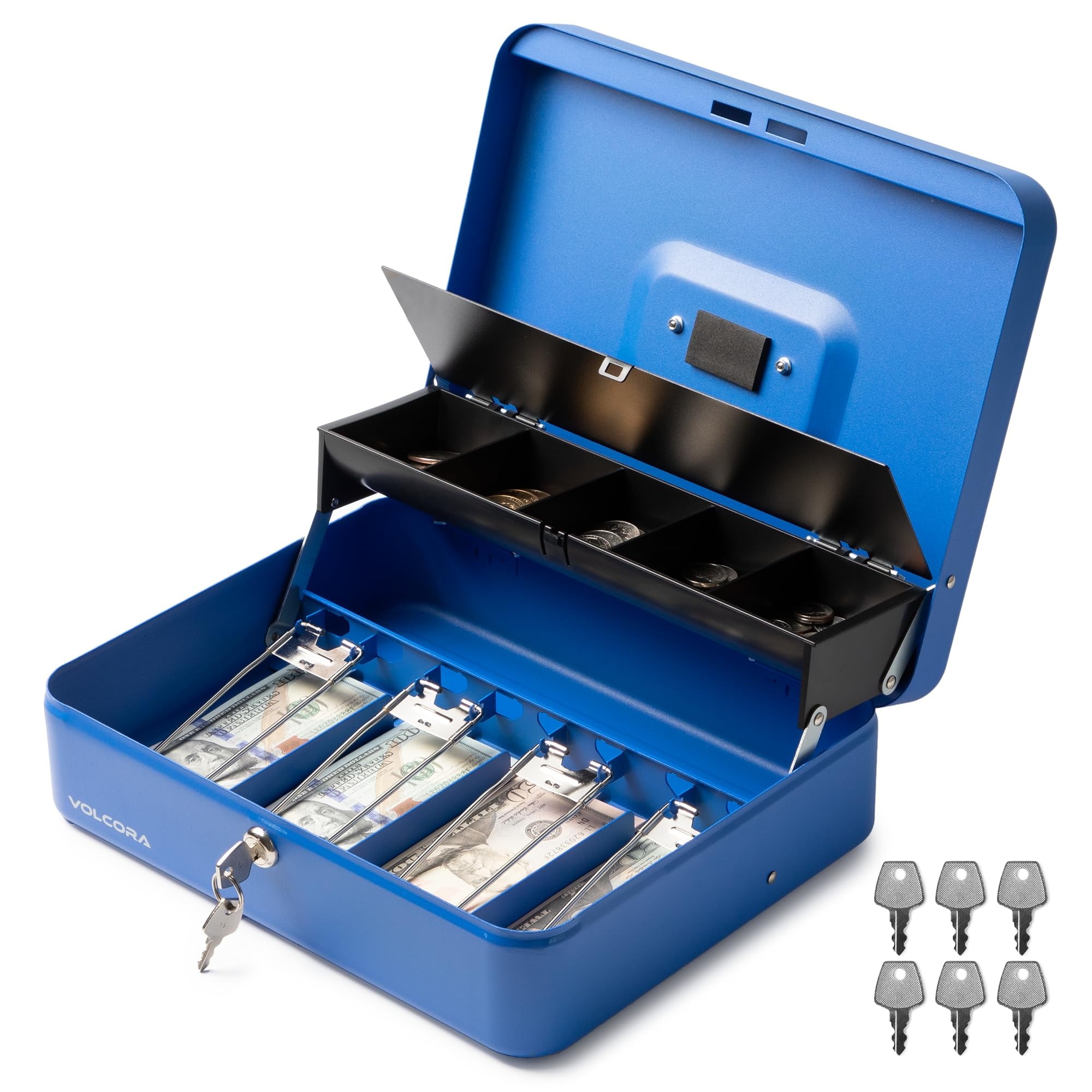 Hanas Cash Box With Key Lock, Double Metal Portable Cash Box And 2 Security Keys