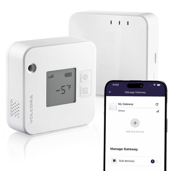 Volcora Smart WiFi Thermometer with Alarm, App-Controlled White Temperature & Humidity Sensor, 2-Year Data Export, Wide Range -22F~140F, Ideal for Home Fridge, Basement & More (2.4GHz WiFi Only)