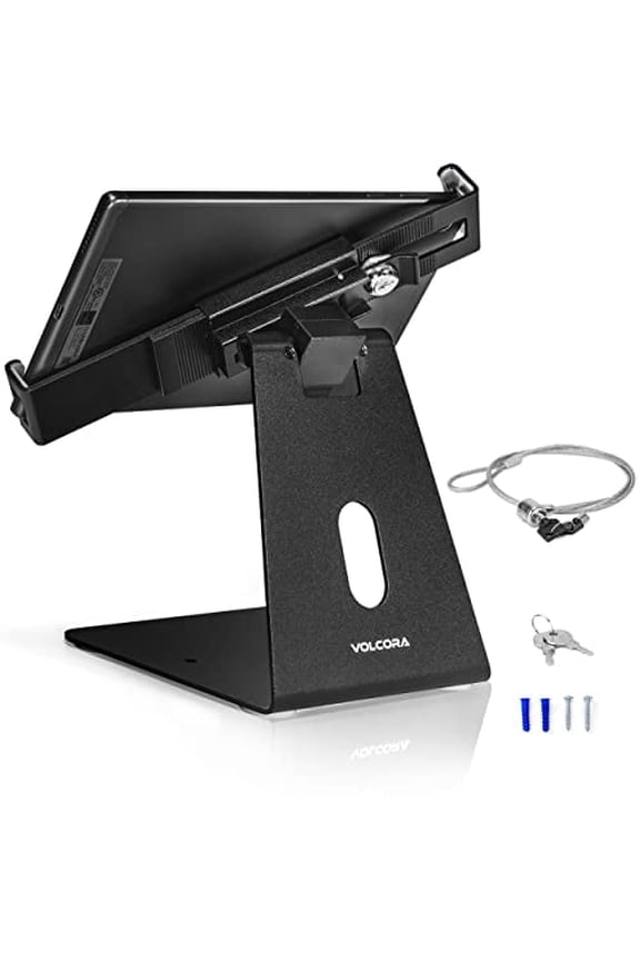 Anti-Theft Tablet Stand iPad Kiosk Stand with Lock, Black 10-13'' iPad Stand for Desk, Swivel, Adjustable iPad Holder For Desk, iPad Mount For Desk For POS Register, Retail Business, Cashier