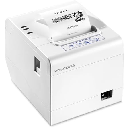 Volcora Thermal Receipt Printer, 80mm POS Printer w/Auto Cutter, USB/Ethernet Interface for Windows/MAC/Linux, ESC/POS Command Support Cash Drawer, High Speed Kitchen Printer, Wall Mount (White)