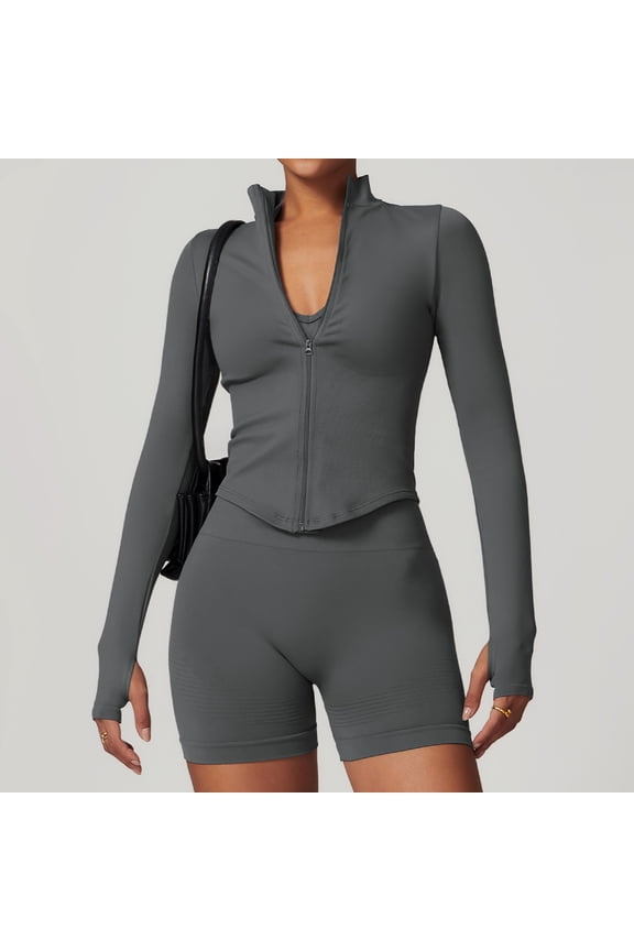 Only Coat Womens Slim-Fit Zip-Up Yoga Jacket Quick-Dry Long Sleeve High Neck Workout Top for Outdoor Fitness and Gym Training Activewear Sportswear