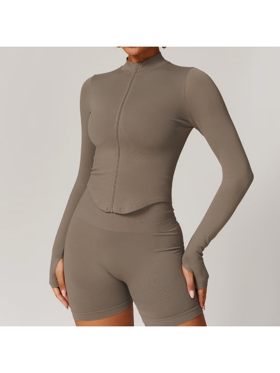 Only Coat Womens Slim-Fit Zip-Up Yoga Jacket Quick-Dry Long Sleeve High Neck Workout Top for Outdoor Fitness and Gym Training Activewear Sportswear