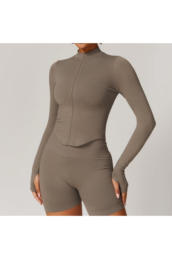 Only Coat Womens Slim-Fit Zip-Up Yoga Jacket Quick-Dry Long Sleeve High Neck Workout Top for Outdoor Fitness and Gym Training Activewear Sportswear