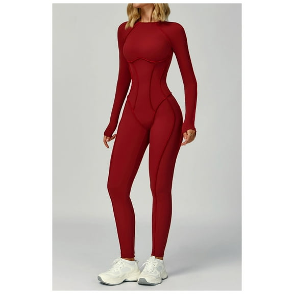 VoleFox Fuzzy Brushed Color-Blocking Long Sleeve Yoga Jumpsuit for Women with Hollowed-Out Back Design Ideal for Yoga Workouts and Fitness Sessions Featuring 3D Body-Hugging Fit That Ensures Comfort