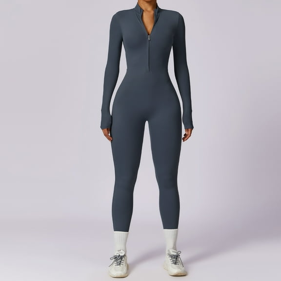 VoleFox Long Sleeve Zipper Naked Feel Yoga Jumpsuit High-Intensity Workout Bodysuit Seamless Gym Fitness Wear for Women