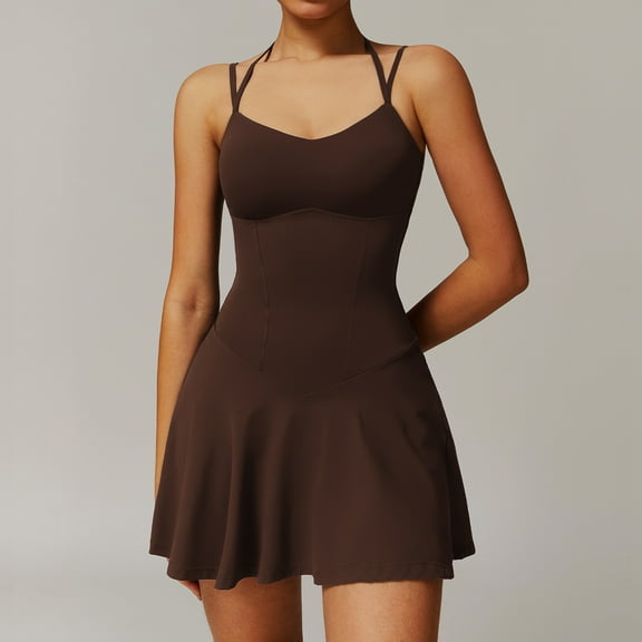VoleFox New Arrival! Plush Double Strap Dress with Pockets, Anti-Slip Base, A-Line Short Skirt for Running, Sports, and Tennis