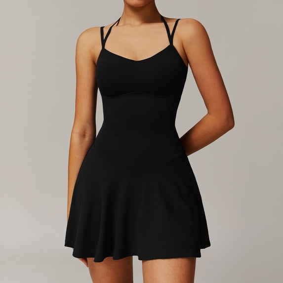VoleFox New Arrival! Plush Double Strap Dress with Pockets, Anti-Slip Base, A-Line Short Skirt for Running, Sports, and Tennis