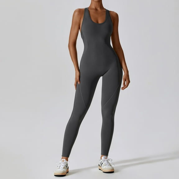 VoleFox Sleeveless High Elastic Yoga Bodysuit Women Midriff Cutout Open Back Design Seamless Workout Suit Athletic Tracksuit Fitness Gym Wear Stretchy Comfort