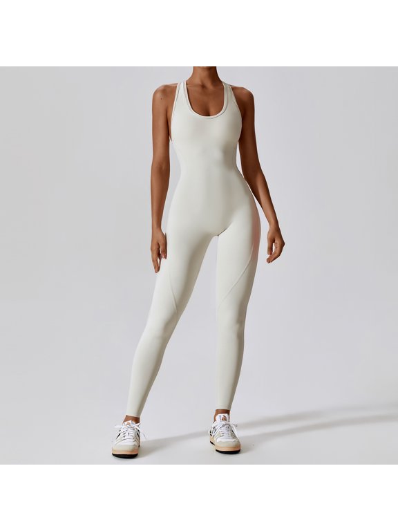 Sleeveless High Elastic Yoga Bodysuit Women Midriff Cutout Open Back Design Seamless Workout Suit Athletic Tracksuit Fitness Gym Wear Stretchy Comfort