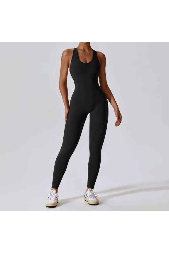 Sleeveless High Elastic Yoga Bodysuit Women Midriff Cutout Open Back Design Seamless Workout Suit Athletic Tracksuit Fitness Gym Wear Stretchy Comfort