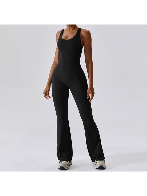 Sleeveless Moisture-Wicking Yoga Suit High-Waisted Tummy Control Flared Workout Outfit for Women Butt Lift Fitness Dance