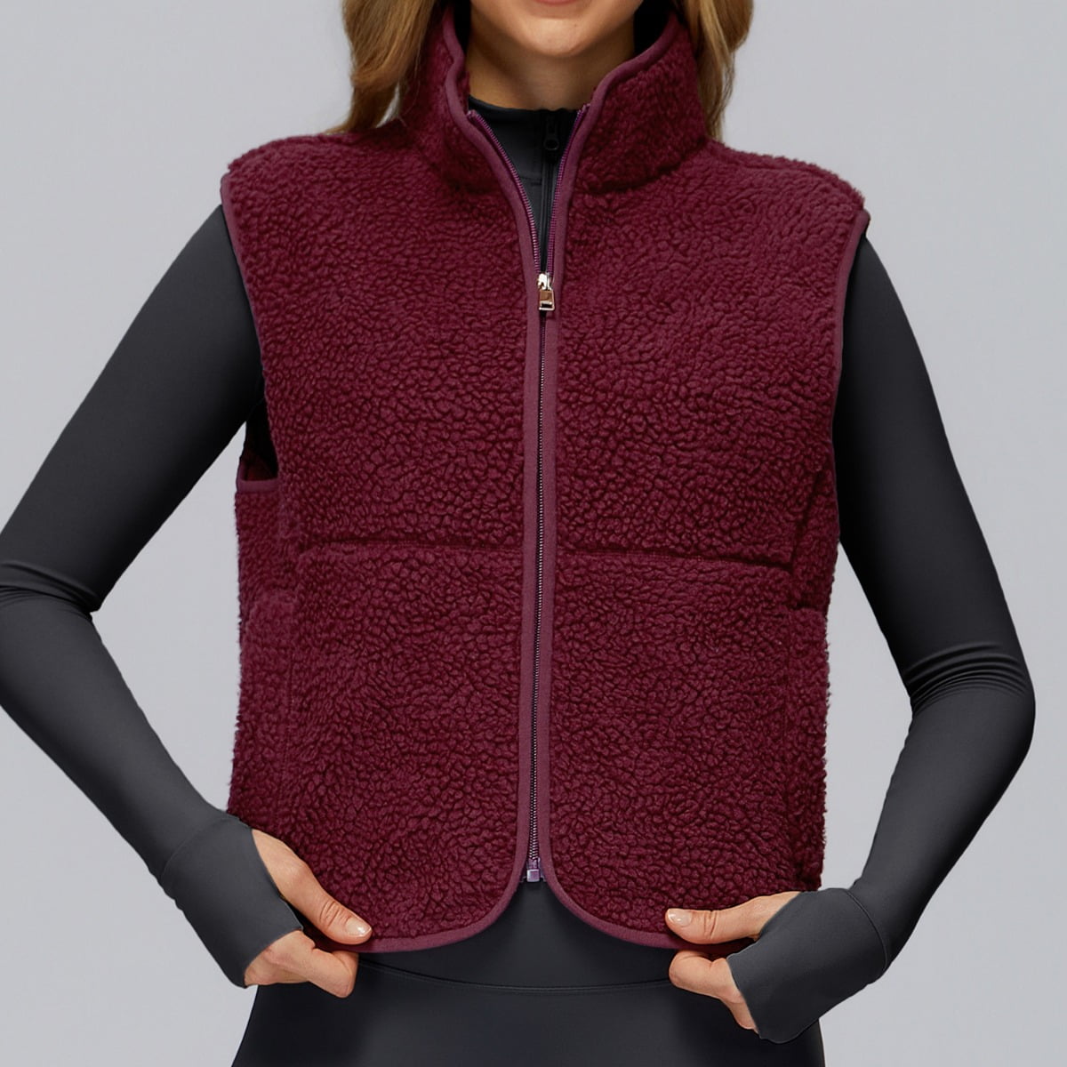 VoleFox Winter Fleece Sleeveless Zip Up Vest Stand Collar Workout Running Sports Jacket for Men Women