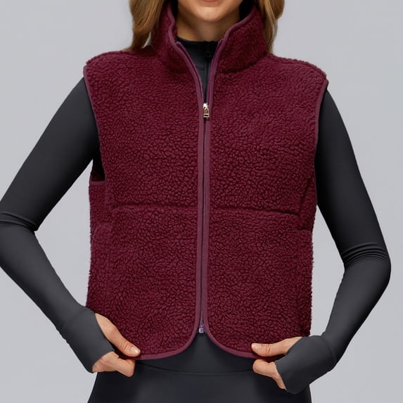VoleFox Winter Fleece Sleeveless Zip Up Vest Stand Collar Workout Running Sports Jacket for Men Women