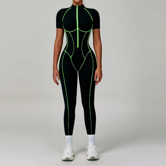 VoleFox Women's 1/4 Sleeve Color-Blocking Yoga Fitness Bodysuit with Hollowed-Out Back Design for Running and Yoga Ideal for Intense Workouts and Stylish Exercise Sessions Crafted
