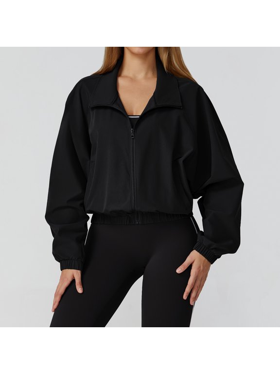 Women's Quick Dry Stand Collar Long Sleeve Running Jacket Windproof Outdoor Sports Yoga Sweatsuit