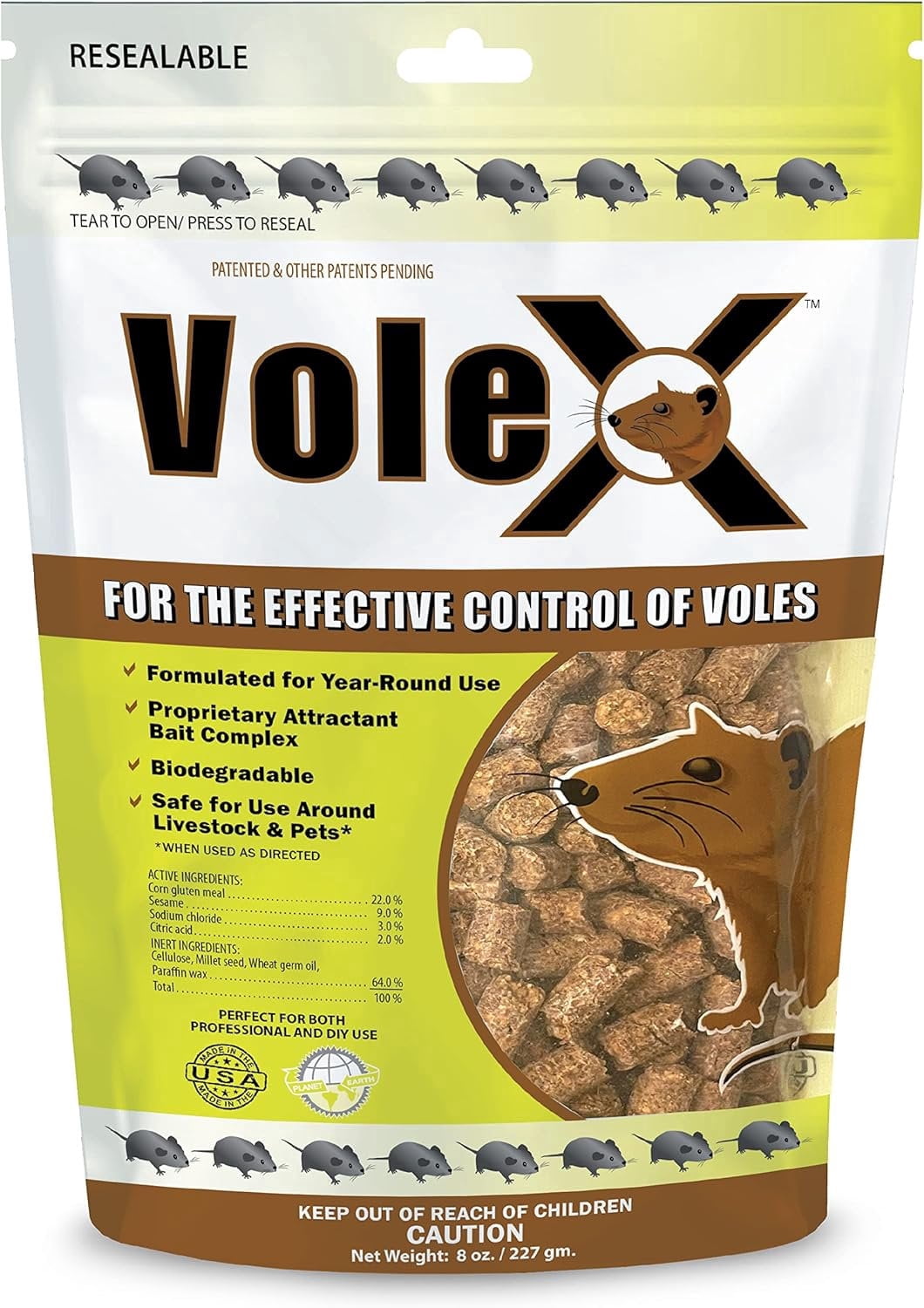 VoleX Rodent Killer Bait Pellets for Voles – Poison Free, Pet Safe Indoor and Outdoor Use Pellets 8oz. Bag