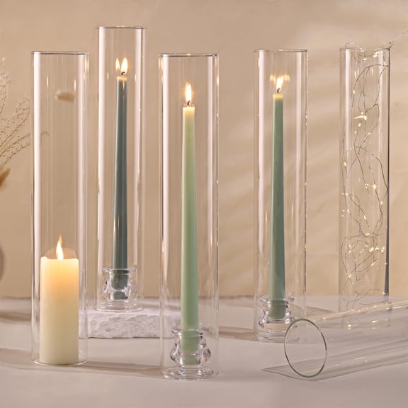 Volens 6pcs Hurricane Glass Candle Holders, Clear Windproof Candle Holder for Taper/Pillar Candles, 2.5" W x 14" H Tall Bottomless Cylinder Cover for Wedding Party Home Decor (NO Base) Y101