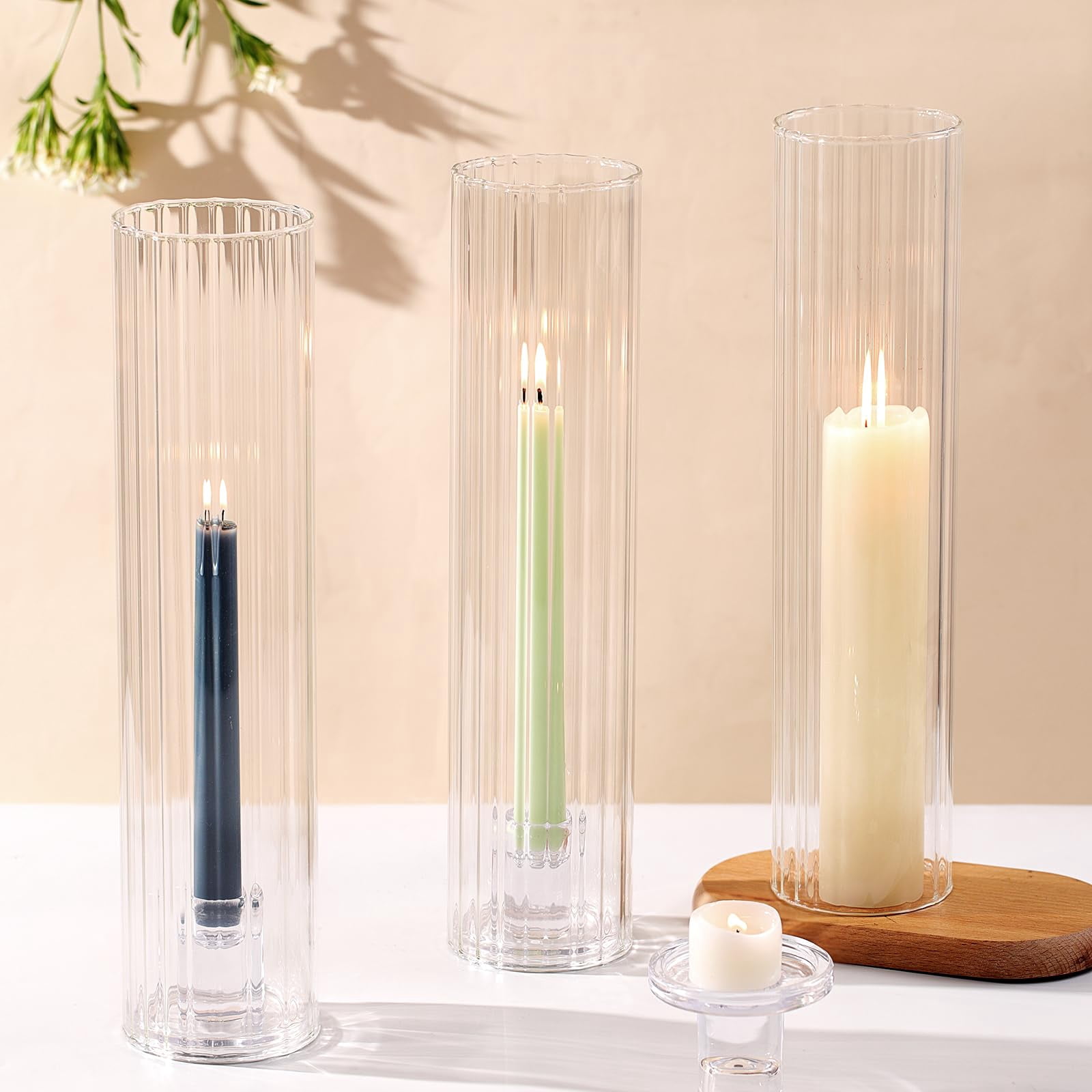 Volens Hurricane Glass Candle Holders for Table Centerpiece - Set of 3 ...