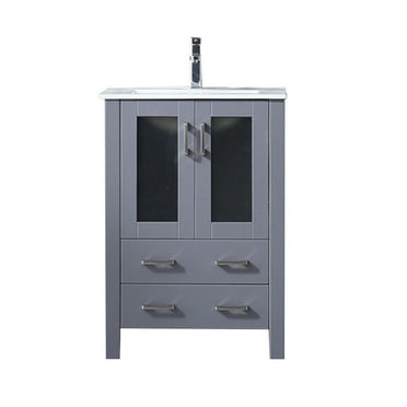Volez 24 in W x 18.25 in D Dark Grey Bath Vanity, White Ceramic Top, and Faucet Set