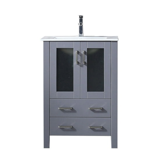 Volez 24 in W x 18.25 in D Dark Grey Bath Vanity, White Ceramic Top, and Faucet Set