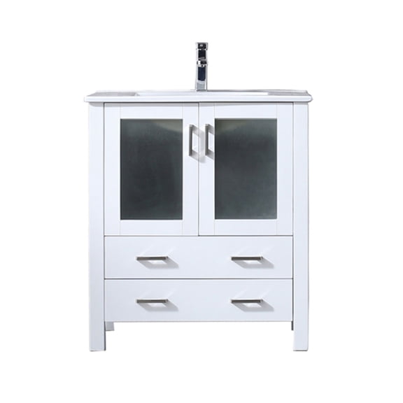 Volez 30 in W x 18.25 in D White Bath Vanity, White Ceramic Top, and Faucet Set
