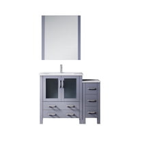 Volez 42 in W Dark Grey Vanity with Side Cabinet, Faucet Set, Ceramic Top,& 28 in Mirror