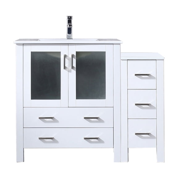 Volez 42 in W Single Bath Vanity with Side Cabinet, Ceramic Top, and Faucet Set