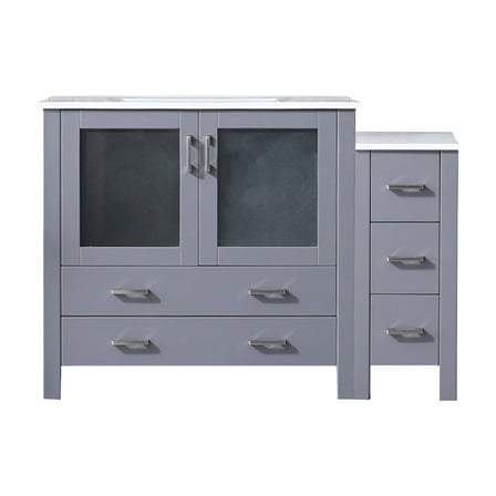 Volez 48 in W Dark Grey Single Bath Vanity with Side Cabinet, and White Ceramic Top