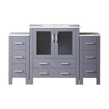 Volez 54 in W Dark Grey Single Bath Vanity with Side Cabinets, and White Ceramic Top