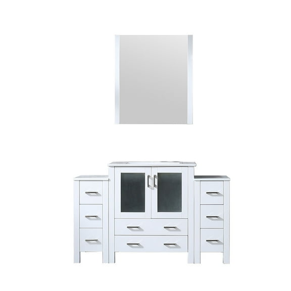 Volez 54 in W Single Bath Vanity with Side Cabinets, Ceramic Top, and 28 in Mirror