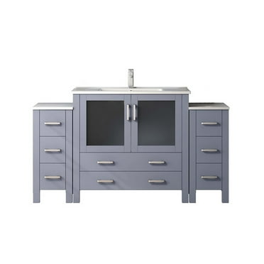 Volez 60 in W Dark Grey Single Vanity with Side Cabinets, Ceramic Top, and Faucet Set
