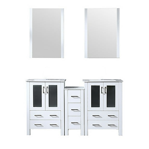 Volez 60 in W Double Bath Vanity with Side Cabinet, Ceramic Top, and 22 in Mirrors