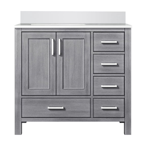 Volez 84 in W Dark Grey Double Bath Vanity with Side Cabinets, Faucet Set, White Ceramic Top, and 22 in Mirrors