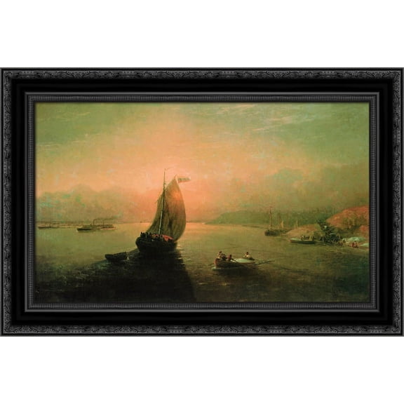 Volga 24x19 Black Ornate Wood Framed Canvas Art by Aivazovsky, Ivan