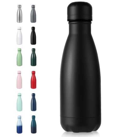 Neihepal 12oz Stainless Steel Insulated Water Bottle, BPA Free Cola Flask, Keeps Cold 24H Hot 12H (Black,1)