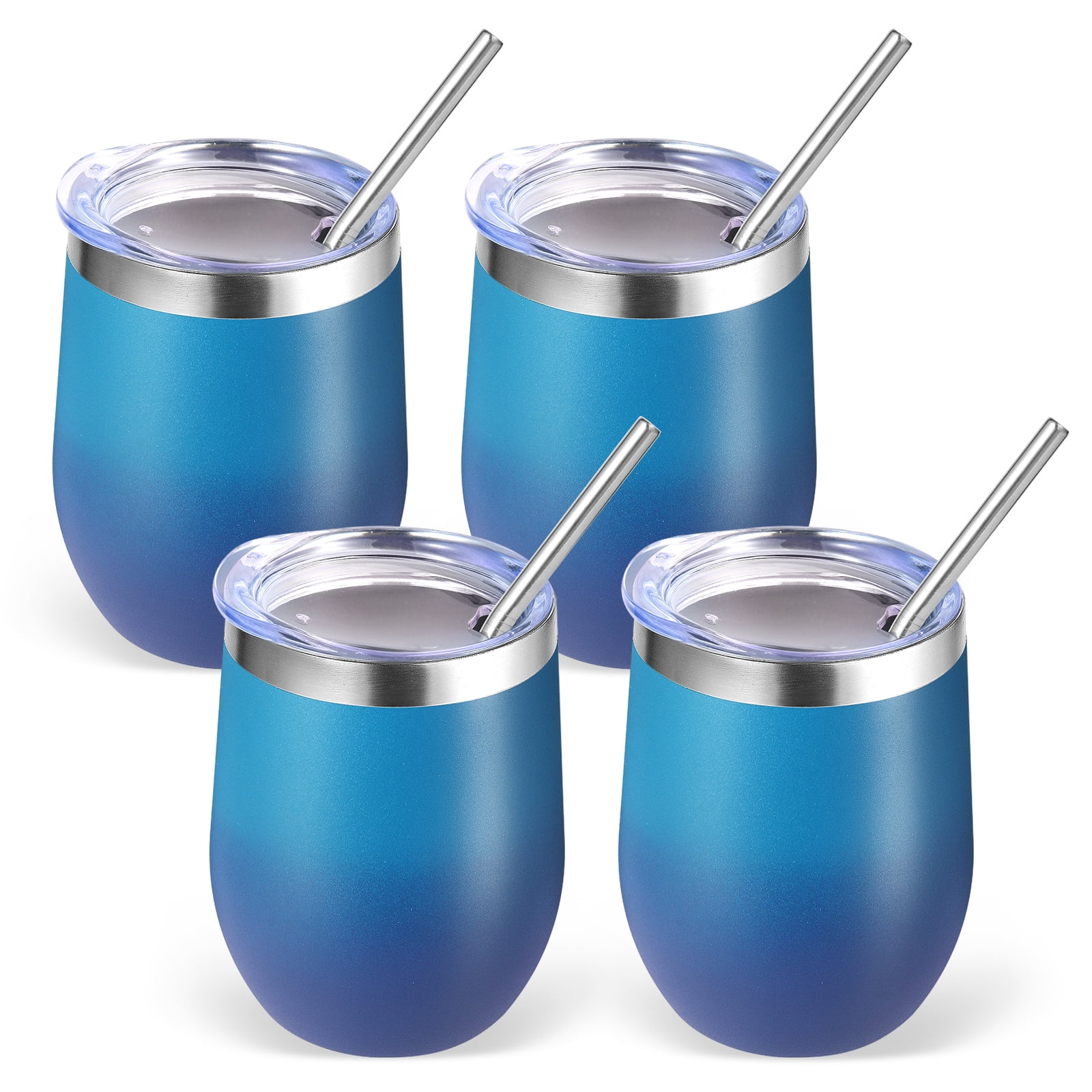 Neihepal 12oz Stainless Steel Wine Tumbler with Lid and Straw, Double ...
