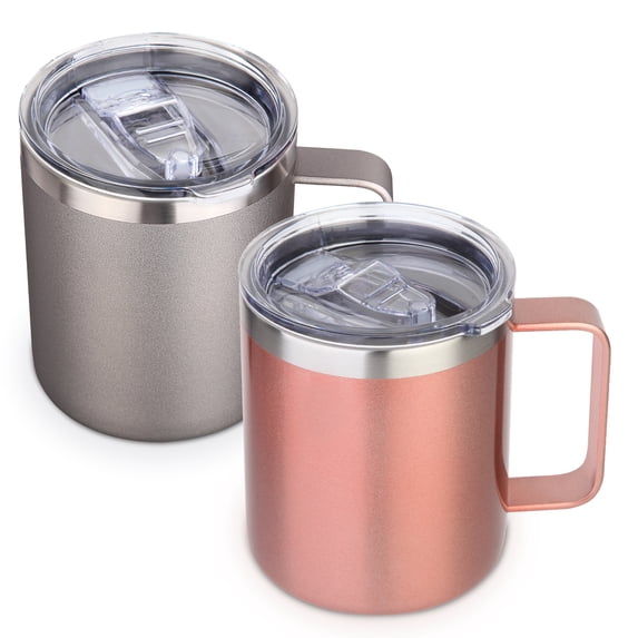Neihepal 14oz Double Wall Vacuum Insulated Coffee Mug with Leakproof Lid & Handle, 2 Pack, Mix