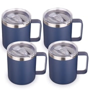 Neihepal 14oz Double Wall Vacuum Insulated Coffee Mug with Leakproof Lid & Handle, 4 Pack, Navy