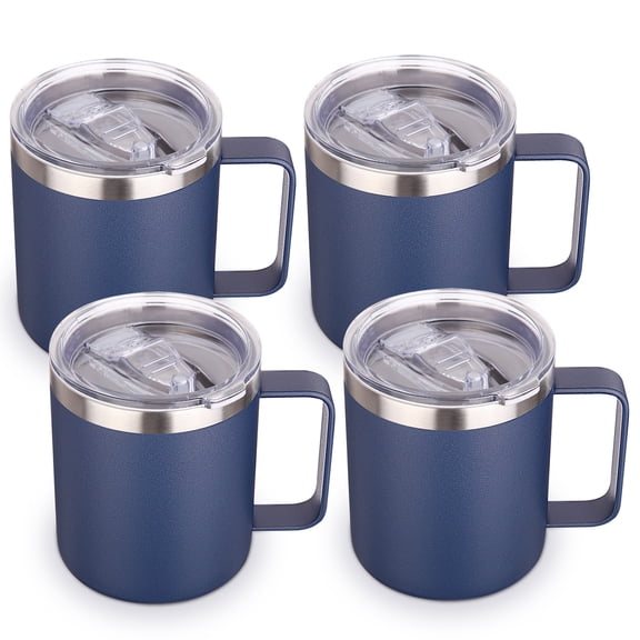 Neihepal 14oz Double Wall Vacuum Insulated Coffee Mug with Leakproof Lid & Handle, 4 Pack, Navy