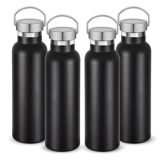 Neihepal 20oz Leakproof Stainless Steel Insulated Water Bottle with Handle, BPA Free, 4 Pack, Black