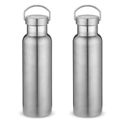 Neihepal 20oz Leakproof Stainless Steel Insulated Water Bottle with Handle, BPA Free, 2 Pack, Silver