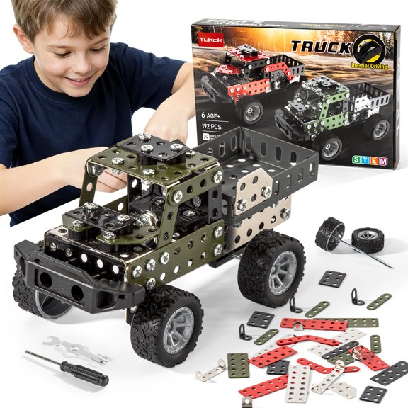 Volico DIY 3D Car Metal Engineering Kit Buildable192-Piece STEM Building Kit for Ages14+,Develops Logic Skills Car Building Kit with Inertial Function for Boys (Green)