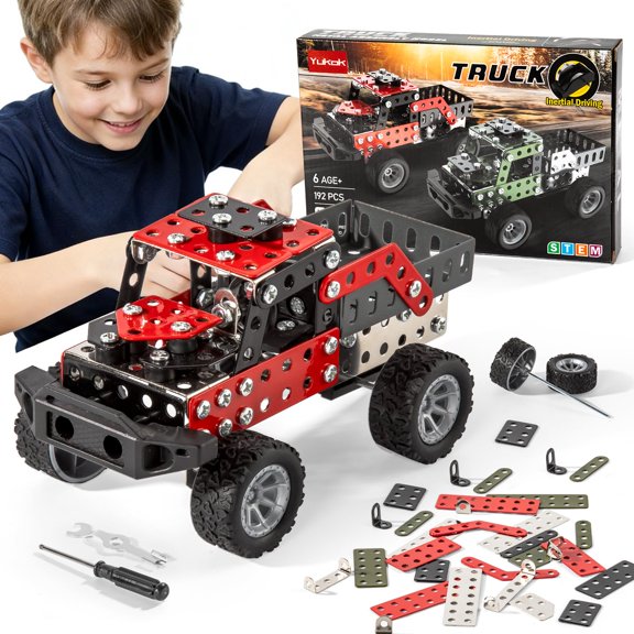 Volico DIY 3D Car Metal Engineering Kit Buildable192-Piece STEM Building Kit for Ages14+,Develops Logic Skills Car Erector Set with Inertial Function for Boys (Red)