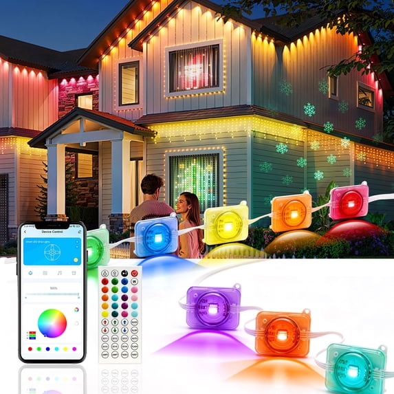 VOLIVO 50ft Permanent Outdoor Lights, Waterproof RGB Eaves String Lights with 25LED, Remote/APP Control for Garden Halloween Christmas Party Decorations