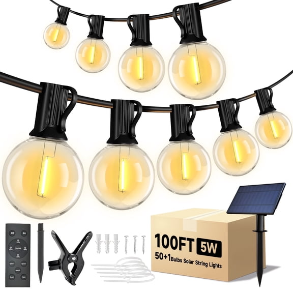 Volivo Solar Outdoor String Lights, 100ft G40 Patio Lights with 50 Shatterproof Bulbs, Waterproof String Lights for Backyard Garden Porch