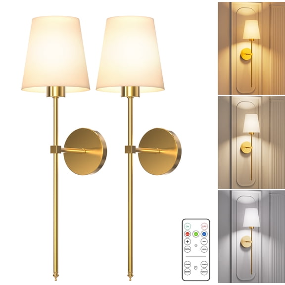VOLIVO Wall Sconces Set of 2, 10 Brightness Level & 3 Color Temperature Wall Lamps, Wireless Rechargeable Hallway Lights with Remote for Bedroom Living Room