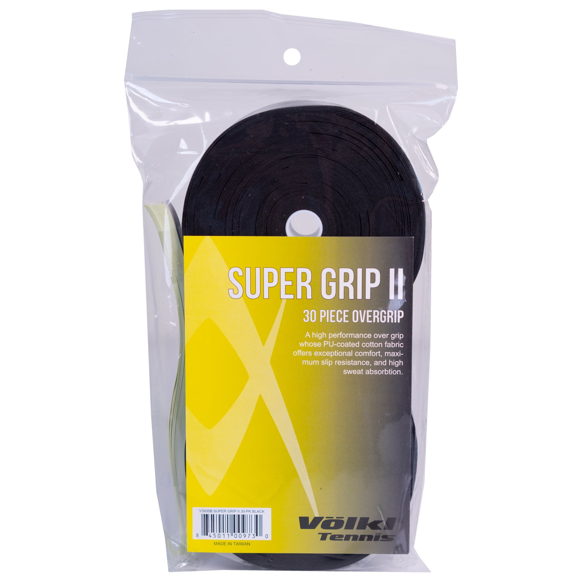 VOLKL SUPER GRIP II | Cotton | Overgrip | High Performance Tennis Grip (Black, 30 pack)